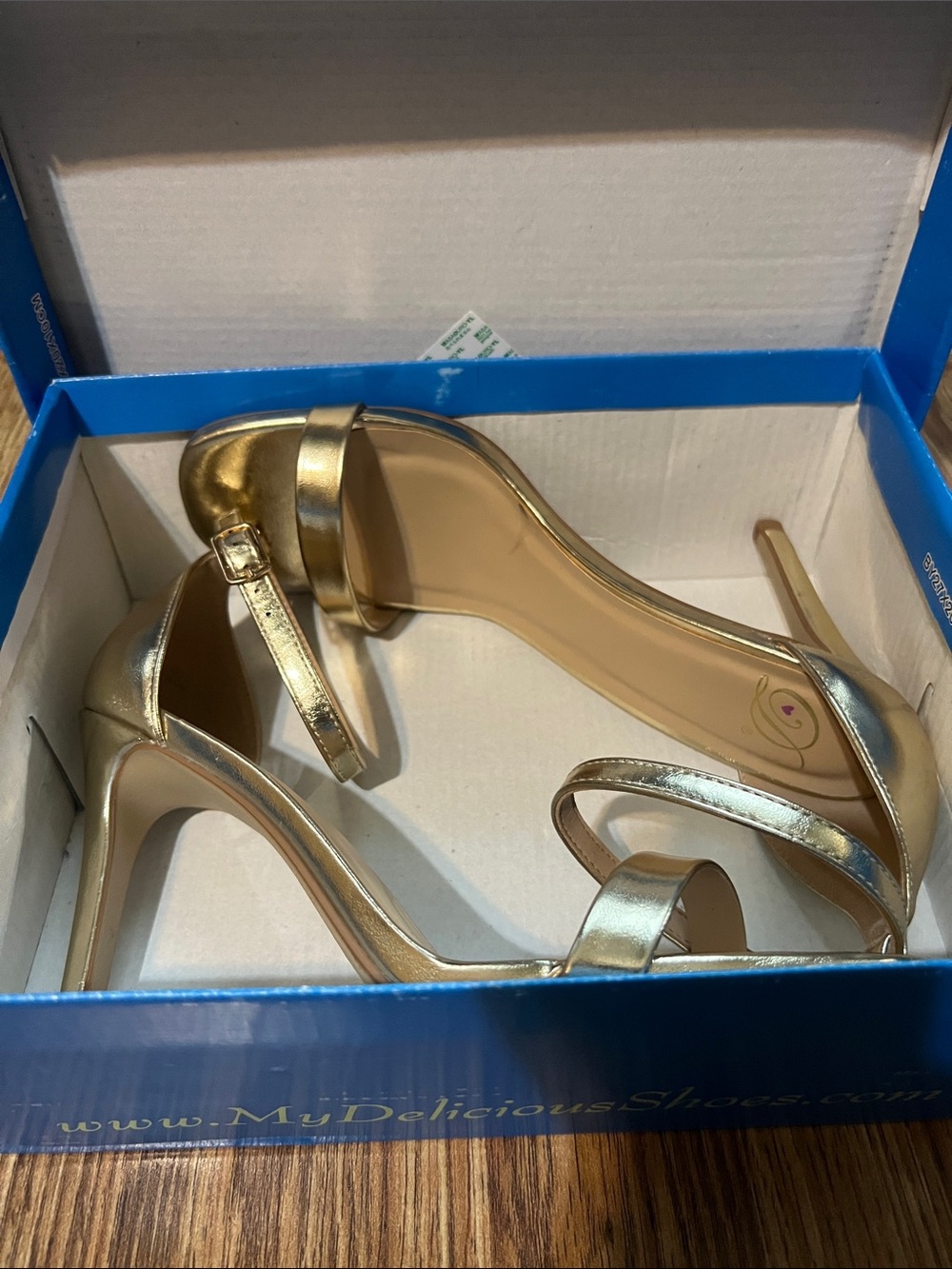 Delicious Metallic Gold Ankle-Strap Stiletto Sandals - Picture 5 of 5